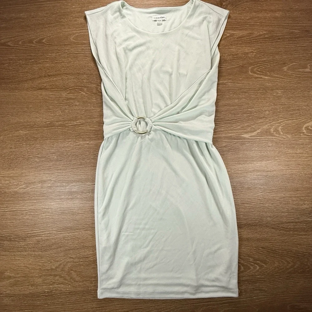 Calvin Klein Dress Women's Size 4 Mint Green Ring Waist Sheath Stretch NWT - Picture 2 of 10
